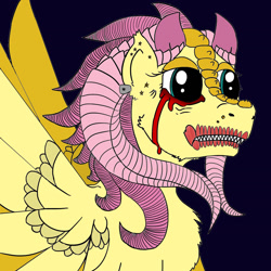 Size: 1440x1440 | Tagged: safe, artist:bees, imported from derpibooru, fluttershy, succubus, black background, colored, drawthread, female, garish makeup, horns, makeup, simple background, solo, species swap