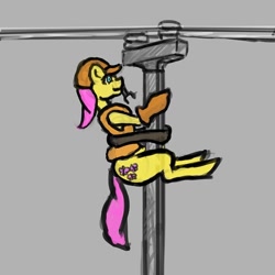 Size: 512x512 | Tagged: safe, artist:anonymous, imported from derpibooru, fluttershy, pegasus, belt, clothes, drawthread, engineer, female, gloves, hard hat, hat, holding on, mare, mouth hold, pole, power line, pun, requested art, utility pole, vest, visual pun, wrench