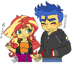 Size: 600x524 | Tagged: safe, artist:sis-chan, imported from derpibooru, flash sentry, sunset shimmer, equestria girls, blushing, female, flashimmer, male, shipping, straight