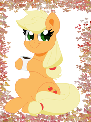 Size: 1980x2648 | Tagged: safe, artist:sparkly-retsuko, imported from derpibooru, applejack, pony, chocolate, food, hot chocolate, solo