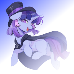 Size: 1000x1000 | Tagged: safe, artist:lawillowsea, imported from derpibooru, oc, oc only, oc:flawless sparklemoon, pony, unicorn, cape, clothes, female, fusion, fusion:trixie, fusion:twilight sparkle, fusion:twixie, hat, horn, mare, multicolored hair, my little pony the movie: the death of twilight sparkle, open mouth, solo, top hat