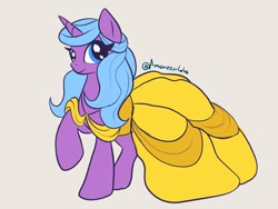 Size: 2160x1620 | Tagged: safe, artist:amanecerlobo, idw, imported from derpibooru, radiant hope, pony, unicorn, clothes, dress, horn