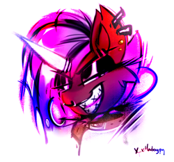 Size: 1344x1250 | Tagged: safe, artist:madragon, imported from derpibooru, oc, oc only, oc:dewulf, pony, unicorn, horn, makeup, piercing, punk, smiling, solo