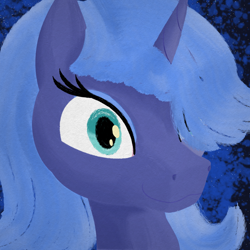 Size: 1024x1024 | Tagged: safe, artist:kujivunia, imported from derpibooru, princess luna, alicorn, pony, bust, eyelashes, female, head only, lineless, mare, mlp fim's fourteenth anniversary, portrait, s1 luna, smiling, solo