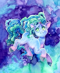 Size: 979x1200 | Tagged: safe, artist:fleebites, imported from derpibooru, pony, unicorn, abstract background, crying, female, g5, horn, mare, misty brightdawn, solo, traditional art, watercolor painting