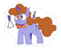 Size: 3500x3000 | Tagged: safe, artist:lockheart, imported from derpibooru, oc, oc only, pony, unicorn, black background, bowtie, horn, levitation, magic, male, mare fair, simple background, smiling, solo, stallion, telekinesis, triangle, triangle (instrument)