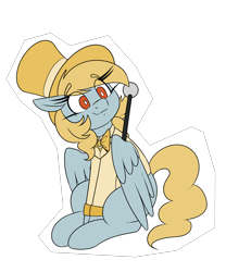 Size: 2500x3000 | Tagged: safe, artist:lockheart, imported from derpibooru, oc, oc only, oc:fair flyer, pegasus, pony, black background, bowtie, cane, clothes, female, hat, long eyelashes, mare, mare fair, simple background, sitting, solo, top hat, tuxedo