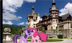 Size: 1250x750 | Tagged: safe, imported from derpibooru, pinkie pie, twilight sparkle, unicorn, architecture, collect cupcakes lick ponies, duo, duo female, female, flash game, horn, unicorn twilight