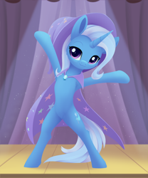 Size: 2020x2430 | Tagged: safe, artist:dusthiel, imported from derpibooru, trixie, unicorn, bipedal, female, horn, mare, pose, smiling, solo, spotlight, stage, trixie day