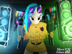 Size: 2880x2160 | Tagged: safe, artist:etheria galaxia, imported from derpibooru, dj pon-3, vinyl scratch, anthro, unicorn, anime, clothes, crossover, dubstep gun, female, gloves, hellsing ultimate abridged, horn, nowacking, seras victoria, solo, vinyl the vampire