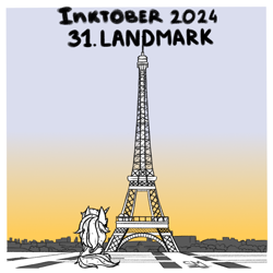 Size: 1000x1000 | Tagged: safe, artist:sunamoonmlp, derpibooru exclusive, imported from derpibooru, oc, oc only, oc:sunamoon, alicorn, pony, cute, eiffel tower, female, horn, inktober, inktober 2024, landmark, paris, solo, sunset, wings