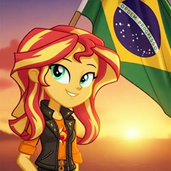 Size: 2048x2048 | Tagged: safe, artist:chrismc373, imported from derpibooru, sunset shimmer, equestria girls, ai content, brazilian flag, solo