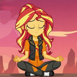 Size: 2048x2048 | Tagged: safe, artist:chrismc373, imported from derpibooru, sunset shimmer, equestria girls, ai content, meditation, solo