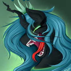 Size: 4000x4000 | Tagged: safe, artist:ser-p, imported from derpibooru, queen chrysalis, changeling, changeling queen, absurd resolution, female, forked tongue, sharp teeth, signature, solo, teeth, tongue out, uvula