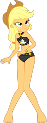 Size: 1733x4543 | Tagged: safe, alternate version, artist:dustinwatsongkx, imported from derpibooru, applejack, human, equestria girls, 2d, applejack's hat, bare shoulders, belly, belly button, bikini, bikini bottom, bikini top, clothes, clothes swap, cowboy hat, feet, female, freckles, gold, hat, jewelry, legs, midriff, necklace, sandals, simple background, sleeveless, smiling, solo, stars, sun, sunset shimmer's beach shorts swimsuit, swimsuit, swimsuit swap, transparent background, wrist cuffs