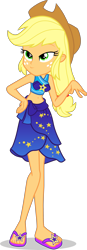 Size: 1454x4174 | Tagged: safe, alternate version, artist:dustinwatsongkx, imported from derpibooru, applejack, human, equestria girls, applejack's hat, bare shoulders, belly, belly button, clothes, clothes swap, cowboy hat, female, freckles, hat, sarong, simple background, sleeveless, solo, sports bra, swimsuit, swimsuit swap, transparent background, trixie's beach shorts swimsuit