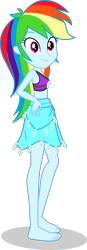 Size: 1364x3917 | Tagged: safe, alternate version, artist:dustinwatsongkx, imported from derpibooru, rainbow dash, human, equestria girls, accessory swap, armpits, bare arms, bare legs, bare shoulders, barefoot, beads, bikini, bikini top, blue skin, clothes, clothes swap, diamonds, feet, female, grin, jewelry, multicolored hair, necklace, pink eyes, rainbow hair, rarity's blue sarong, rarity's purple bikini, sarong, simple background, skirt, sleeveless, smiling, solo, swimsuit, swimsuit swap, transparent background, vector