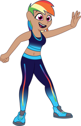 Size: 849x1329 | Tagged: safe, artist:prixy05, imported from derpibooru, rainbow dash, human, clothes, female, humanized, moderate dark skin, shoes, simple background, sneakers, solo, transparent background, waving