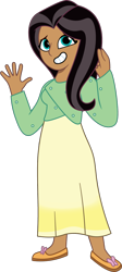 Size: 582x1303 | Tagged: safe, artist:prixy05, imported from derpibooru, fluttershy, human, clothes, dress, female, humanized, moderate dark skin, simple background, solo, transparent background, waving