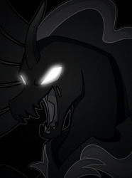 Size: 1040x1400 | Tagged: safe, artist:bunnyshrubby, imported from derpibooru, pony of shadows, equestria at war mod, bust, glowing, glowing eyes, monochrome, portrait, solo