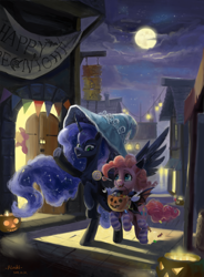 Size: 4000x5436 | Tagged: safe, artist:flvski, imported from derpibooru, pinkie pie, princess luna, alicorn, earth pony, pony, nightmare night