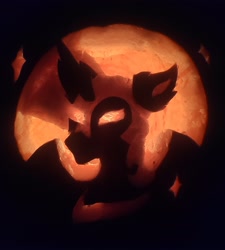 Size: 2250x2496 | Tagged: safe, artist:autumnsfur, imported from derpibooru, nightmare moon, alicorn, pony, armor, female, halloween, holiday, irl, jack-o-lantern, mare, mlp fim's fourteenth anniversary, moon, night, nightmare night, photo, pumpkin, pumpkin carving, solo, stars