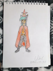 Size: 3024x4032 | Tagged: safe, artist:pink amena, imported from derpibooru, lyra heartstrings, cat, human, catgirl, clothes, colored pencil drawing, costume, humanized, knife, mlp fim's fourteenth anniversary, night in the woods, nightmare night costume, solo, traditional art, witchdagger