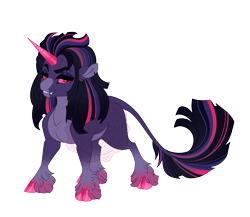 Size: 4500x3900 | Tagged: safe, artist:gigason, imported from derpibooru, oc, oc:magenta arcana, pony, unicorn, cloven hooves, coat markings, colored hooves, colored horn, colored pinnae, colored sclera, eyeshadow, facial markings, fangs, female, gradient horn, gradient legs, gradient mane, gradient tail, hooves, horn, leonine tail, lidded eyes, magenta sclera, makeup, mare, obtrusive watermark, offspring, pale belly, parent:king sombra, parent:midnight sparkle, parent:twilight sparkle, parents:twibra, purple eyeshadow, shiny hooves, shiny horn, simple background, snip (coat marking), solo, tail, transparent background, unshorn fetlocks, watermark