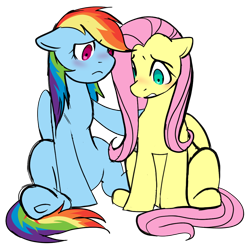 Size: 1000x1000 | Tagged: safe, artist:0liiver, imported from derpibooru, fluttershy, rainbow dash, pegasus, pony, blushing, female, flutterdash, lesbian, mare, shipping, simple background, transparent background