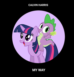 Size: 1194x1242 | Tagged: safe, artist:edy_january, edit, editor:edy january, imported from derpibooru, vector edit, spike, twilight sparkle, dragon, pony, unicorn, friendship is magic, album, album cover, calvin harris, duo, horn, music, my way (song), simple background, song, theme song, vector, vector used