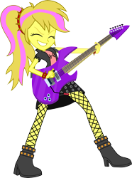 Size: 2760x3709 | Tagged: safe, artist:thunderdasher07, imported from derpibooru, oc, oc only, oc:mist dasher, human, equestria girls, alternate hairstyle, black skirt, boots, clothes, electric guitar, eyes closed, fishnet clothing, fishnets, guitar, guitar pick, high heel boots, high ponytail, high res, jacket, musical instrument, playing guitar, playing instrument, rainbow rocks 10th anniversary, shirt, shoes, simple background, skirt, smiling, socks, solo, spiked headband, spiked wristband, stockings, thigh highs, torn clothes, transparent background, vector, wristband