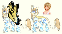 Size: 1280x708 | Tagged: safe, artist:malinraf1615, imported from derpibooru, changedling, changeling, changedlingified, kingdom hearts, namine, simple background, solo, species swap, unshorn fetlocks, yellow background