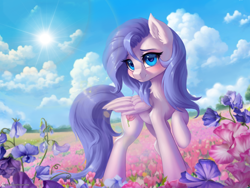 Size: 2000x1500 | Tagged: safe, artist:caddea, imported from derpibooru, oc, oc only, pegasus, pony, female, field, flower, mare, solo