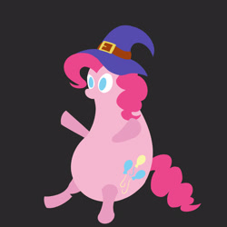 Size: 2100x2100 | Tagged: safe, artist:aprilfools, pinkie pie, earth pony, pony, black background, colored, female, flat colors, gourd, hat, mare, minimalist, modern art, simple background, solo, weird, witch hat