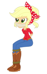 Size: 2000x3145 | Tagged: safe, artist:nie-martw-sie-o-mnie, imported from derpibooru, applejack, human, equestria girls, equestria girls series, five to nine, applesub, bondage, boots, bound and gagged, cloth gag, clothes, cowboy boots, female, femsub, freckles, gag, headscarf, my little pony equestria girls: better together, rope, rope bondage, scarf, shoes, simple background, sitting, solo, submissive, transparent background