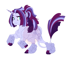 Size: 4600x3800 | Tagged: safe, artist:gigason, imported from derpibooru, oc, oc only, oc:sweet star, classical unicorn, pony, unicorn, adoptable, blank flank, blue eyes, cloven hooves, coat markings, colored, colored eyebrows, colored pinnae, colored pupils, eye clipping through hair, eye markings, eyebrows, eyelashes, flat colors, girly, green eyes, hair tie, high res, horn, lavender coat, leg markings, leonine tail, long tail, looking back, magical lesbian spawn, male, male oc, multicolored mane, multicolored tail, obtrusive watermark, offspring, parent:tempest shadow, parent:twilight sparkle, parents:tempestlight, ponytail, purple coat, purple mane, purple tail, raised eyebrow, rearing, shaggy mane, simple background, smiling, socks (coat markings), solo, stallion, stallion oc, standing on two hooves, star mark, stars, straight mane, straight tail, striped horn, tail, teal eyes, teal pupils, three quarter view, tied mane, transparent background, unicorn horn, unicorn oc, unshorn fetlocks, wall of tags, watermark