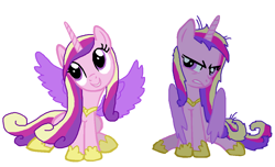 Size: 1144x694 | Tagged: safe, artist:diana173076, imported from derpibooru, princess cadance, alicorn, pony, alternate universe, messy mane, messy tail, self paradox, self ponidox, simple background, tail, white background