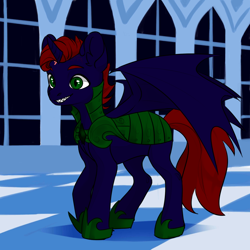 Size: 1024x1024 | Tagged: safe, artist:jacobfritzsching, imported from derpibooru, alicorn, bat pony, bat pony alicorn, pony, bat wings, harry potter, harry potter (series), horn, indoors, nightmare harry, sharp teeth, teeth, wings