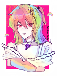 Size: 3840x5120 | Tagged: safe, artist:rdjinchuan, imported from derpibooru, rainbow dash, human, bust, clothes, dress, female, gala dress, human female, humanized, jewelry, necklace, passepartout, solo