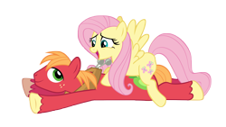 Size: 8000x4500 | Tagged: safe, anonymous artist, imported from derpibooru, big macintosh, fluttershy, earth pony, pegasus, pony, too many pinkie pies, absurd resolution, duo, duo male and female, female, fluttermac, looking at each other, looking at someone, lying down, male, mare, open mouth, open smile, prone, shipping, simple background, smiling, smiling at each other, sploot, stallion, straight, transparent background, vector