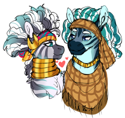 Size: 1280x1209 | Tagged: safe, artist:malinraf1615, imported from derpibooru, zecora, zebra, alternate hairstyle, duo, maji, simple background, transparent background