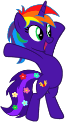 Size: 563x1039 | Tagged: safe, artist:star-armour95, imported from derpibooru, oc, oc only, oc:rainbow flower, unicorn, bipedal, female, flower, flower in tail, horn, simple background, solo, tail, transparent background