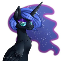 Size: 1980x1980 | Tagged: safe, artist:wintah33, imported from derpibooru, nightmare moon, alicorn, pony, female, looking at you, mare, simple background, solo, watermark, white background