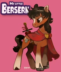 Size: 720x854 | Tagged: safe, artist:coypuppy, imported from derpibooru, earth pony, pony, berserk, cape, casca, clothes, ponified, sword, weapon