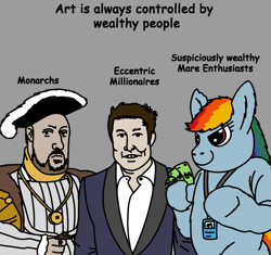 Size: 1842x1732 | Tagged: safe, artist:spookitty, imported from derpibooru, rainbow dash, human, pegasus, elon musk, fursuit, henry viii, mare fair, meme, wealthy