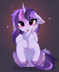 Size: 3044x3713 | Tagged: safe, artist:empress-twilight, imported from derpibooru, oc, oc only, oc:dreaming bell, pony, unicorn, :p, belly, belly button, butt, cheek fluff, chest fluff, commission, cute, ear fluff, featureless crotch, female, floppy ears, hooves together, horn, legs in air, looking at you, mare, ocbetes, rear view, smiling, smiling at you, solo, tail, tongue out, two toned coat, underhoof, unicorn oc, ych result