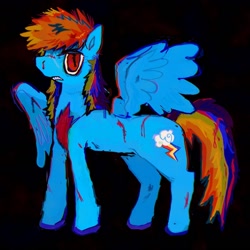 Size: 1440x1440 | Tagged: safe, artist:vemrill, imported from derpibooru, rainbow dash, pegasus, pony, alternate design, black background, female, full body, gritted teeth, mare, simple background, solo, standing, teeth