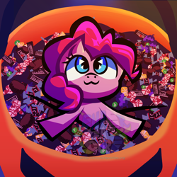 Size: 2384x2384 | Tagged: safe, artist:endercatcore, imported from derpibooru, pinkie pie, earth pony, pony, candy, food, halloween, holiday, looking up, solo