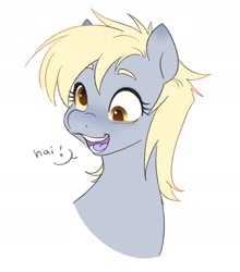 Size: 1251x1421 | Tagged: safe, artist:aztrial, imported from derpibooru, derpy hooves, pegasus, pony, bust, cute, derpabetes, open mouth, simple background, solo, white background