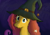 Size: 3508x2480 | Tagged: safe, artist:illagain, imported from derpibooru, fluttershy, pony, hat, looking at you, night, smiling, solo, witch hat